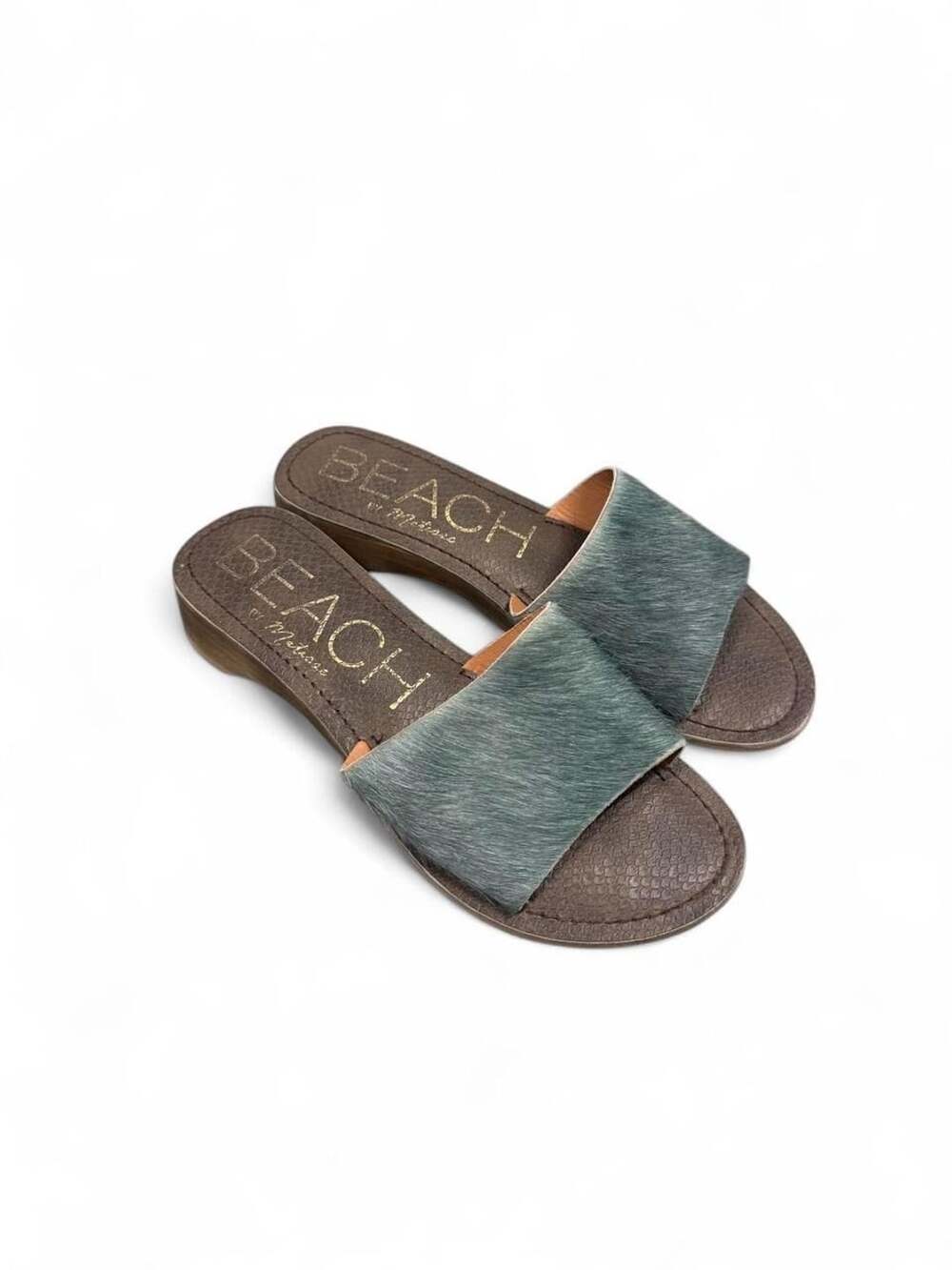 Beach By Matisse Havana Size 5 M Teal Cow Hair Slide Sandals